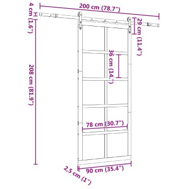 vidaXL Συρόμενη Πόρτα Φυσικό 90 x 208 εκ. Μασίφ Ξύλο Πεύκου