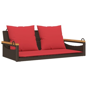vidaXL Παγκάκι Κούνια Καφέ 109x62x40cm Συνθετικό Ρατάν με Μαξιλάρια 1 τεμ.