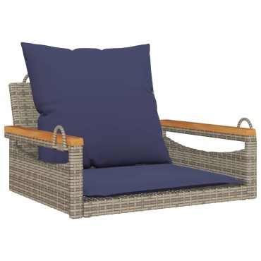 vidaXL Παγκάκι Κουνιστό Γκρι 63x62x40cm Συνθετικό Ρατάν με Μαξιλάρια 1 τεμ.