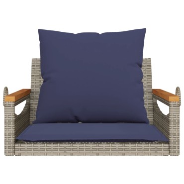 vidaXL Παγκάκι Κουνιστό Γκρι 63x62x40cm Συνθετικό Ρατάν με Μαξιλάρια 1 τεμ.