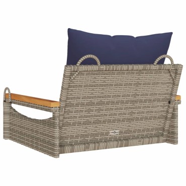 vidaXL Παγκάκι Κουνιστό Γκρι 63x62x40cm Συνθετικό Ρατάν με Μαξιλάρια 1 τεμ.