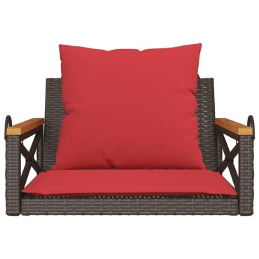 vidaXL Παγκάκι Κουνιστό Καφέ 63x62x40cm Συνθετικό Ρατάν με Μαξιλάρια 1 τεμ.