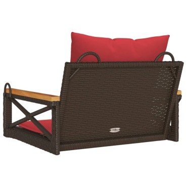 vidaXL Παγκάκι Κουνιστό Καφέ 63x62x40cm Συνθετικό Ρατάν με Μαξιλάρια 1 τεμ.