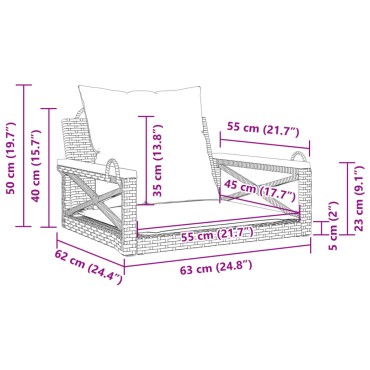 vidaXL Παγκάκι Κουνιστό Καφέ 63x62x40cm Συνθετικό Ρατάν με Μαξιλάρια 1 τεμ.