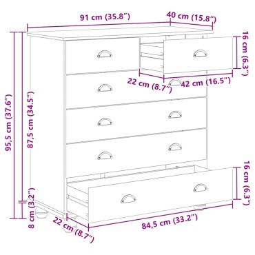 vidaXL Συρταριέρα ASKIM Καφέ 91x40x95,5cm Στερεά ξυλεία πεύκου 1 τεμ.