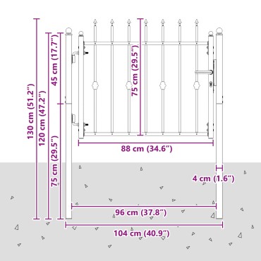 vidaXL Πύλη Φράχτη ASTEN 100 x 75 cm Μέταλλο Μαύρο Κλειδώσιμο