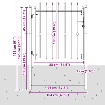 vidaXL Πύλη Φράχτη ASTEN 100 x 100 cm Μέταλλο Μαύρο Κλειδώσιμο
