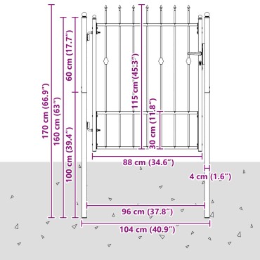vidaXL Πύλη Φράχτη ASTEN 100 x 125 cm Μέταλλο Μαύρο Κλειδώσιμο