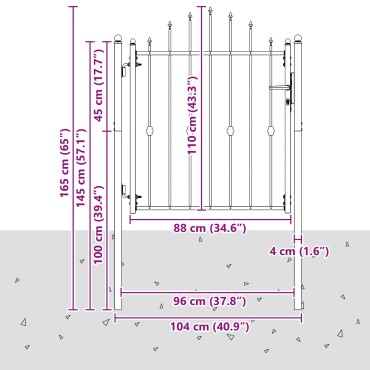 vidaXL Πύλη Φράχτη ASTEN 100 x 100 cm Μέταλλο Μαύρο Κλειδώσιμο