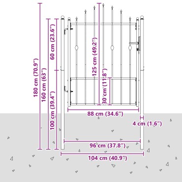 vidaXL Πύλη Φράχτη ASTEN 100 x 125 cm Μέταλλο Μαύρο Κλειδώσιμο