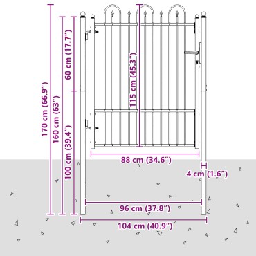 vidaXL Πύλη Φράχτη DRONTEN 100 x 125 cm Μέταλλο Μαύρο Κλειδώσιμο