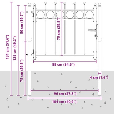 vidaXL Πύλη Φράχτη HORST 100 x 75 cm Μέταλλο Μαύρο Κλειδώσιμο