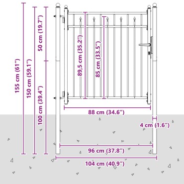vidaXL Πύλη Φράχτη BAARLO 100 x 100 cm Μέταλλο Μαύρο Κλειδώσιμο