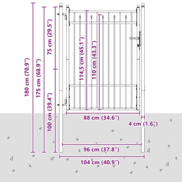 vidaXL Πύλη Φράχτη BAARLO 100 x 125 cm Μέταλλο Μαύρο Κλειδώσιμο