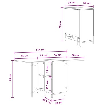 vidaXL Τραπέζι φαγητού 144x60x75cm Επεξεργασμένο Ξύλο Ορθογώνιος 1 τεμ.