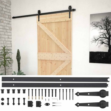 vidaXL Συρόμενη Πόρτα 80 x 210 cm Μασίφ Ξύλο Πεύκου Φυσικό και Μαύρο
