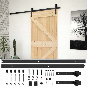 vidaXL Συρόμενη Πόρτα 80 x 210 cm Μασίφ Ξύλο Πεύκου Φυσικό και Μαύρο