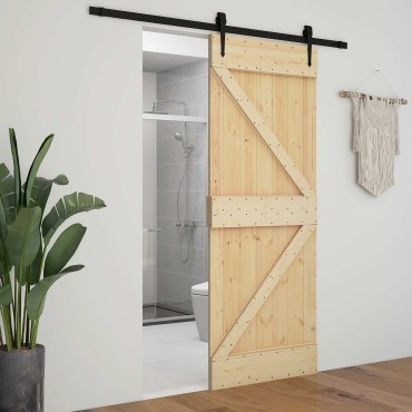 vidaXL Συρόμενη Πόρτα 90 x 210 cm Μασίφ Ξύλο Πεύκου Φυσικό και Μαύρο