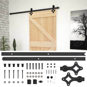 vidaXL Συρόμενη Πόρτα Φυσικό και Μαύρο 90 x 210 cm Μασίφ Ξύλο Πεύκου