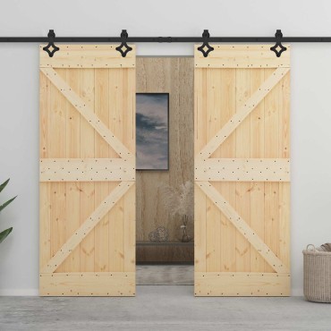 vidaXL Συρόμενη Πόρτα 90 x 210 cm Μασίφ Ξύλο Πεύκου Φυσικό και Μαύρο