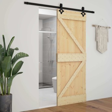 vidaXL Συρόμενη Πόρτα 90 x 210 cm Μασίφ Ξύλο Πεύκου Φυσικό και Μαύρο
