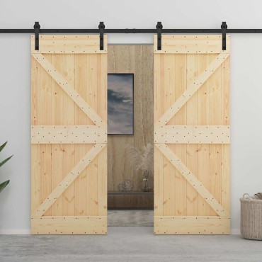 vidaXL Συρόμενη Πόρτα 90 x 210 cm Μασίφ Ξύλο Πεύκου Φυσικό και Μαύρο