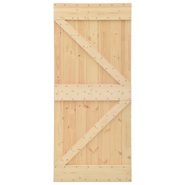 vidaXL Συρόμενη Πόρτα 90 x 210 cm Μασίφ Ξύλο Πεύκου Φυσικό και Μαύρο
