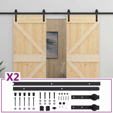 vidaXL Συρόμενη Πόρτα 2 τμχ. 80 x 210 cm Μασίφ Ξύλο Πεύκου