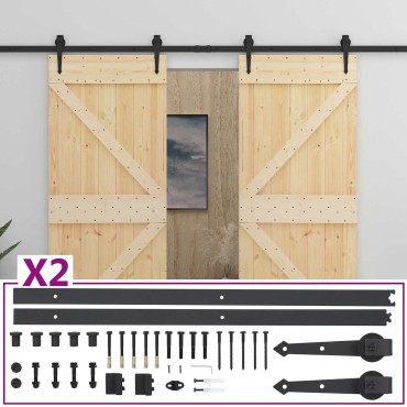 vidaXL Συρόμενη Πόρτα 2 τμχ. 90 x 210 cm Μασίφ Ξύλο Πεύκου