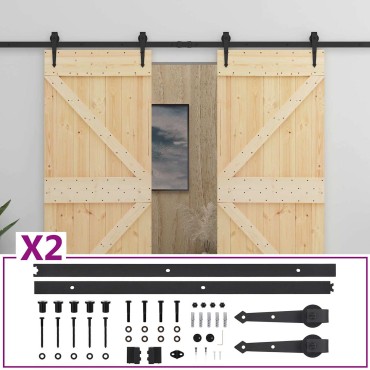 vidaXL Συρόμενη Πόρτα 2 τμχ. 90 x 210 cm Μασίφ Ξύλο Πεύκου