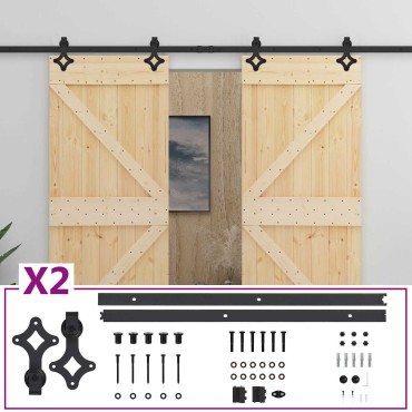 vidaXL Συρόμενη Πόρτα 2 τμχ. 90 x 210 cm Μασίφ Ξύλο Πεύκου