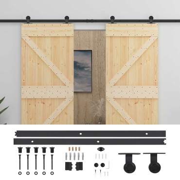 vidaXL Συρόμενη Πόρτα 2 τμχ. 90 x 210 cm Μασίφ Ξύλο Πεύκου