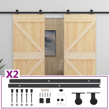 vidaXL Συρόμενη Πόρτα 2 τμχ. 90 x 210 cm Μασίφ Ξύλο Πεύκου