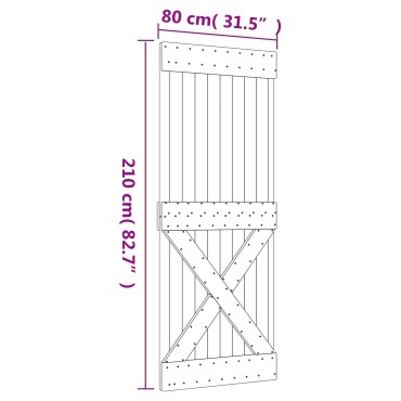 vidaXL Συρόμενη Πόρτα 80 x 210 cm Συμπαγές Ξύλο Πεύκου (Ακατέργαστο)