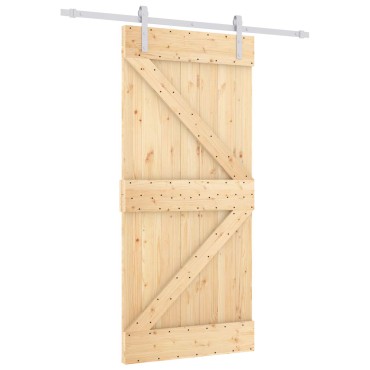 vidaXL Συρόμενη Πόρτα Φυσικό και Λευκό 90 x 210 cm Μασίφ Ξύλο Πεύκου