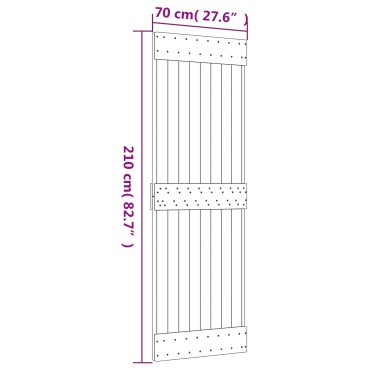 vidaXL Συρόμενη Πόρτα 70 x 210 cm Συμπαγές Ξύλο Πεύκου (Ακατέργαστο)