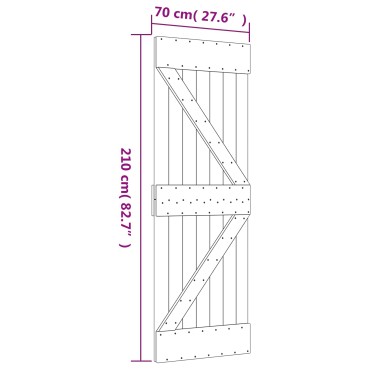 vidaXL Συρόμενη Πόρτα 70 x 210 cm Συμπαγές Ξύλο Πεύκου (Ακατέργαστο)