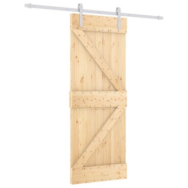 vidaXL Συρόμενη Πόρτα Φυσικό και Λευκό 80 x 210 cm Μασίφ Ξύλο Πεύκου