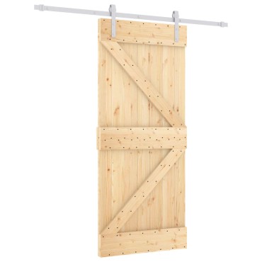 vidaXL Συρόμενη Πόρτα Φυσικό και Λευκό 90 x 210 cm Μασίφ Ξύλο Πεύκου