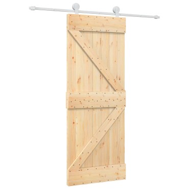 vidaXL Συρόμενη Πόρτα Φυσικό και Λευκό 80 x 210 cm Μασίφ Ξύλο Πεύκου