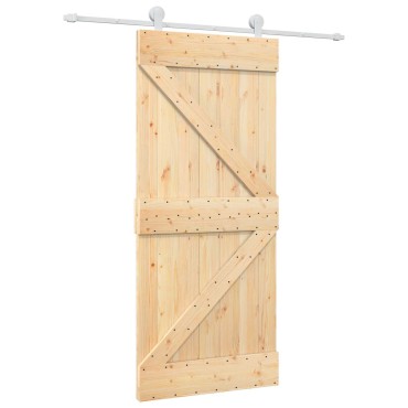 vidaXL Συρόμενη Πόρτα Φυσικό και Λευκό 90 x 210 cm Μασίφ Ξύλο Πεύκου