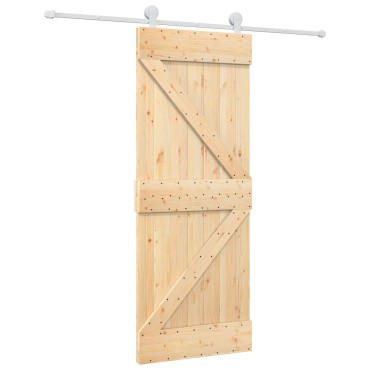vidaXL Συρόμενη Πόρτα Φυσικό και Λευκό 80 x 210 cm Μασίφ Ξύλο Πεύκου