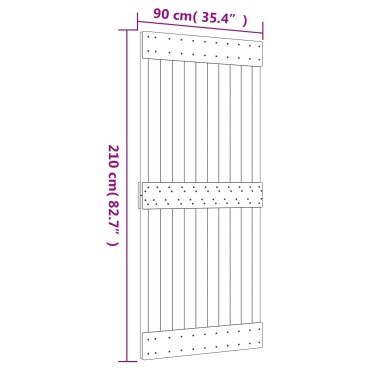 vidaXL Συρόμενη Πόρτα 90 x 210 cm Συμπαγές Ξύλο Πεύκου (Ακατέργαστο)