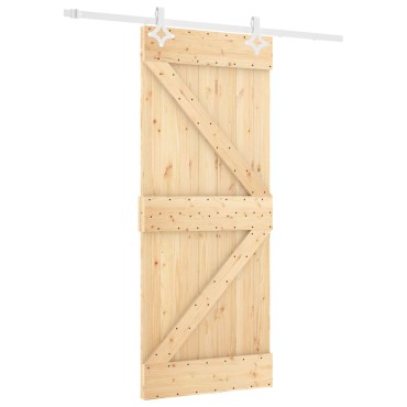 vidaXL Συρόμενη Πόρτα Φυσικό και Λευκό 80 x 210 cm Μασίφ Ξύλο Πεύκου