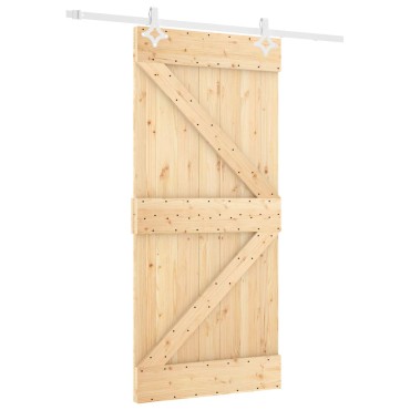 vidaXL Συρόμενη Πόρτα Φυσικό και Λευκό 90 x 210 cm Μασίφ Ξύλο Πεύκου