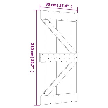 vidaXL Συρόμενη Πόρτα 90 x 210 cm Μασίφ Ξύλο Πεύκου Φυσικό και Λευκό