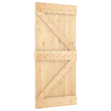 vidaXL Συρόμενη Πόρτα 90 x 210 cm Μασίφ Ξύλο Πεύκου Φυσικό και Λευκό