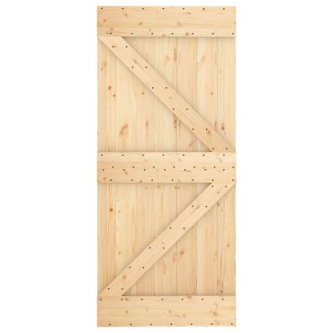 vidaXL Συρόμενη Πόρτα 90 x 210 cm Μασίφ Ξύλο Πεύκου Φυσικό και Λευκό