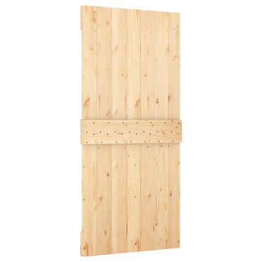 vidaXL Συρόμενη Πόρτα 90 x 210 cm Μασίφ Ξύλο Πεύκου Φυσικό και Λευκό