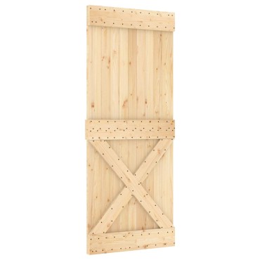 vidaXL Συρόμενη Πόρτα 85 x 210 cm Συμπαγές Ξύλο Πεύκου (Ακατέργαστο)